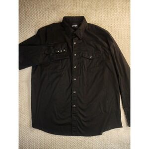 Wrangler Western Shirt Mens XL Black Long Sleeve Snap Front Cowboy Rodeo